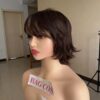 Brown highlights wig short cut wavy wig
