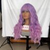Purple Long Wavy Synthetic Wig with Bangs For Women - Image 6