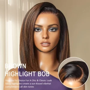 WIG short cut wig ombre highlight brown bob wig body wave wavy wig Human hair wig Lace front wig for women